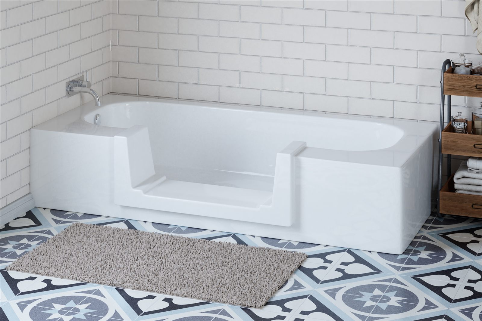 After: the same tub with a walk-thru opening